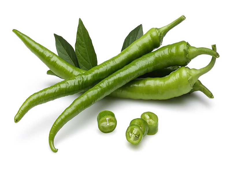 Green chillies isolated on white background.